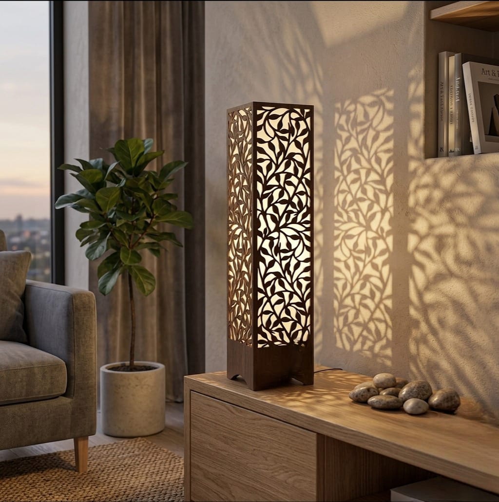 Modern Laser-Cut Leaf Pattern Table Lamp - Decorative Standing Corner Light