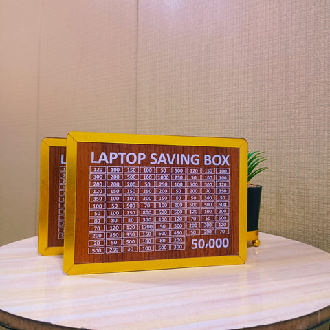 50,000 Saving Challenge Box – Wooden Laptop Saving Box with Amount Chart