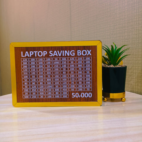 50,000 Saving Challenge Box – Wooden Laptop Saving Box with Amount Chart