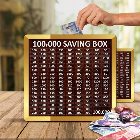 100,000 Saving Challenge Box – Wooden Money Saving Box with Amount Chart