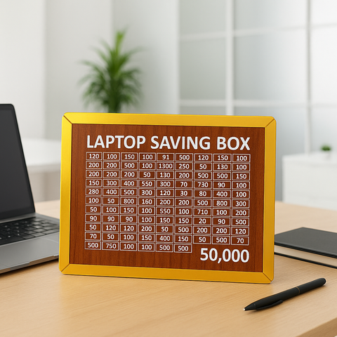 50,000 Saving Challenge Box – Wooden Laptop Saving Box with Amount Chart