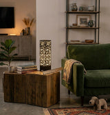 Modern Floral Cutout LED TableLamp – Wooden Vertical Pillar Standing Lamp Light