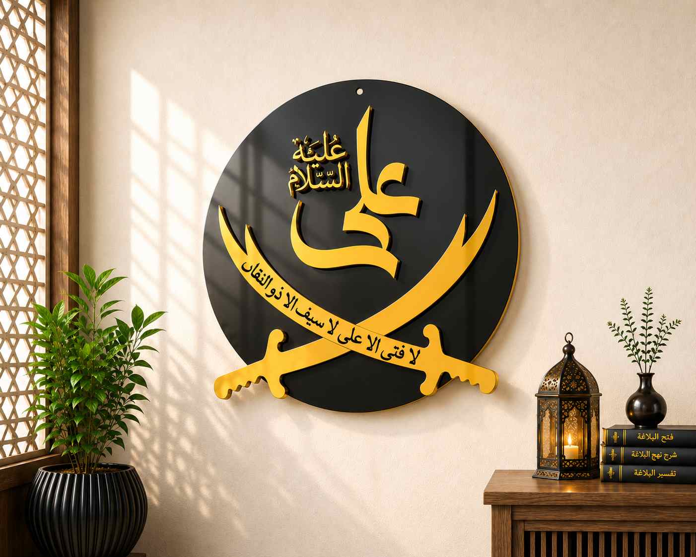 Hazrat Ali (A.S) Zulfiqar Sword Acrylic Decor – Premium Black & Gold Muslim Home Decoration