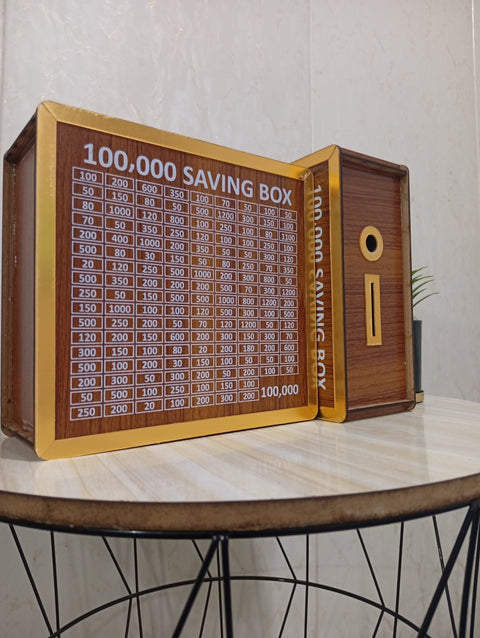 100,000 Saving Challenge Box – Wooden Money Saving Box with Amount Chart