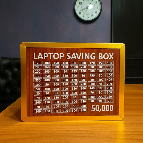 50,000 Saving Challenge Box – Wooden Laptop Saving Box with Amount Chart