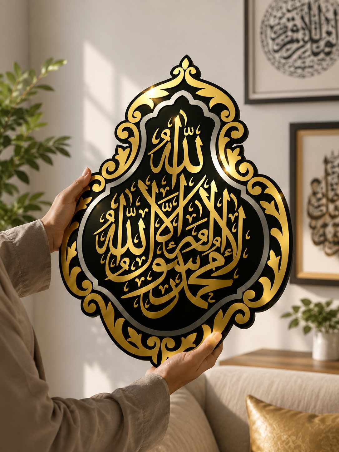 Premium Islamic Wall Art – La Ilaha Illallah Muhammadur Rasulullah | Inspired By Ghilaf e Kaba