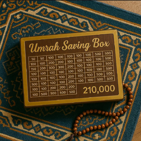 Umrah Savings Box Tracker | Acrylic & Wood Money Bank for Umrah/Hajj Goal (210,000 Challenge)