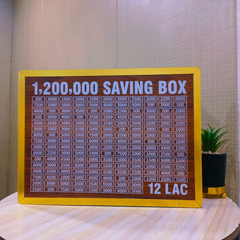 12 Lac Saving Challenge Box – Wooden Money Saving Box with Amount Chart