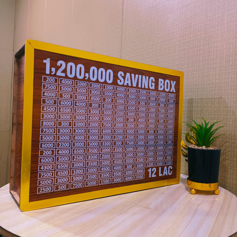 12 Lac Saving Challenge Box – Wooden Money Saving Box with Amount Chart