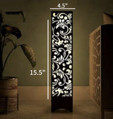 Modern Floral Cutout LED TableLamp – Wooden Vertical Pillar Standing Lamp Light