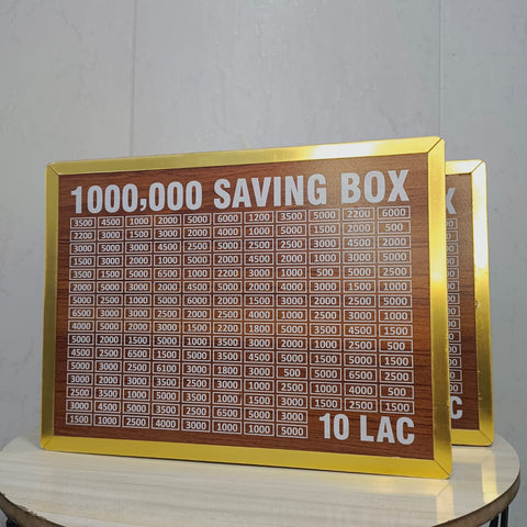 10 Lac Saving Challenge Box – Wooden Money Saving Box with Amount Chart
