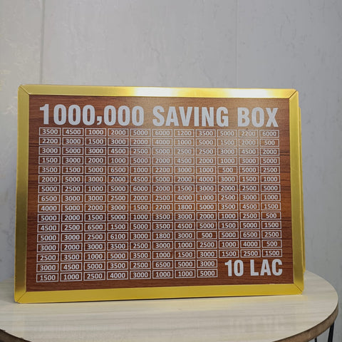 10 Lac Saving Challenge Box – Wooden Money Saving Box with Amount Chart