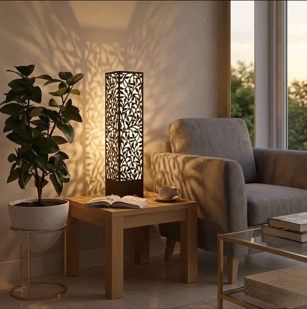 Modern Laser-Cut Leaf Pattern Table Lamp - Decorative Standing Corner Light