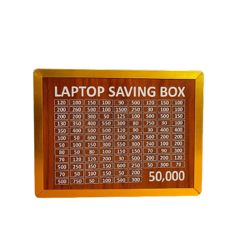 50,000 Saving Challenge Box – Wooden Laptop Saving Box with Amount Chart